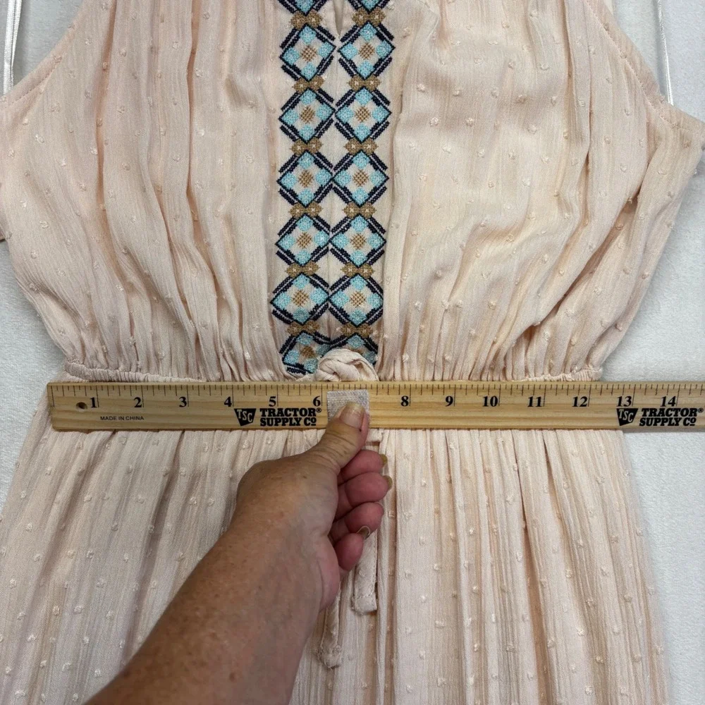 Lucky Brand Maxi Dress Womens Medium Sand Combo Embroidered Boho Western  New - Picture 6 of 13